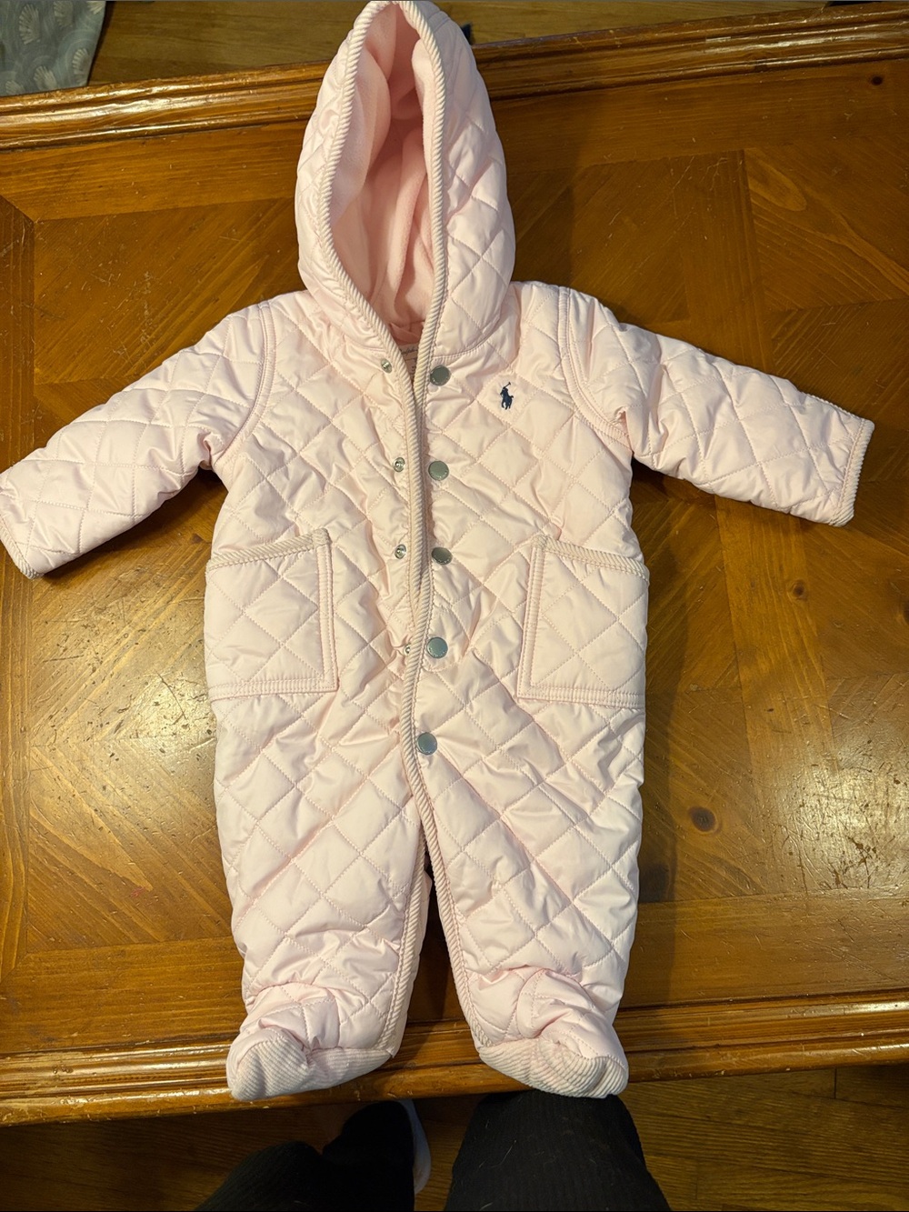 Ralph Lauren Quilted Pink Hooded Baby Snowsuit